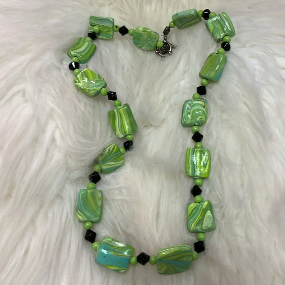 Green, White, & Black Handmade Necklace
